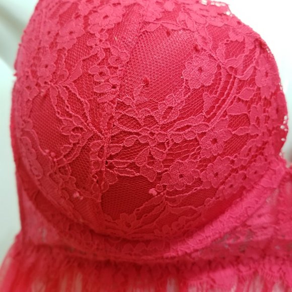 Victoria's Secret babydoll 36C sheer chiffon push-up floral lace eyelash trim - Picture 6 of 16
